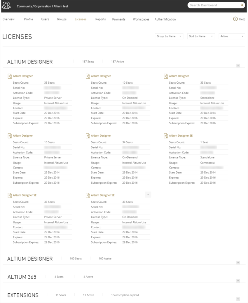 Browse purchased licenses associated with your account.