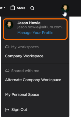 You can access your AltiumLive profile from the AltiumLive account menu.